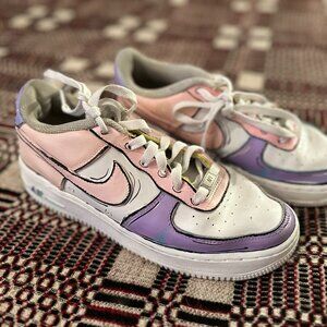 Used Custom Nike Air Shoes - Comic Book Style, Purple/Pink/White - 7y